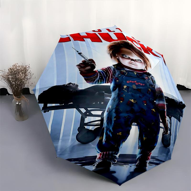 1pc Chucky's Cult Durable Cartoon Folding Umbrella, Portable Compact Umbrella for Men and Women I018