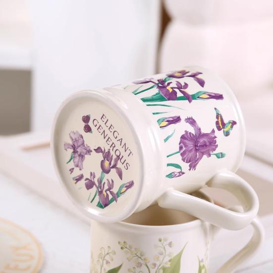 380ML Ceramic Coffee Mug Retro Vintage Floral Drinking Mugs Hand-Painted Floral Butterfly Pattern Tea Cup with Handle Gift for Women Girls