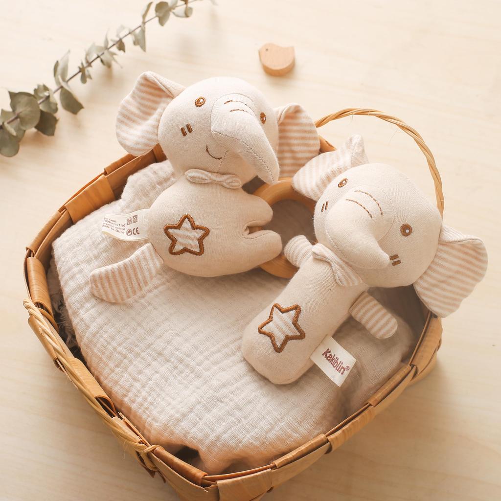 Кольцо Promise Babe, погремушка, игрушка-слон, слоненок, тканевая игрушка, органический хлопок, детский подарок, развивающая игрушка, подарок для новорожденных детей