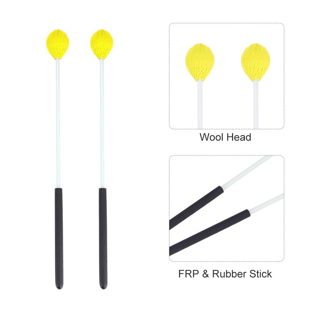 1 пара шерстяных палочек для маримбы с ручками из резинового стекловолокна для начинающих (желтый)