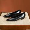 807-6 French Pointed Middle Heel Shoes Muse Temperament X Letter Buckle Thick Heel Shoes Black Work Shoes