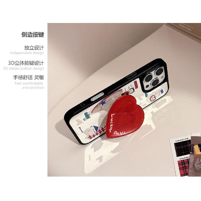 Korean-style cartoon case suitable for iPhone 16, 17 Pro Max, iPhone 14, mirror finish, 13, heart-shaped stand, 15