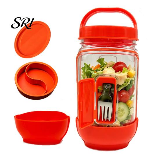 Leak-proof Salad Container Jar Side Open Leakproof Meal Prep Box Layered with Dressing Compartment Reusable Food-Safe Bowl for Travel Office