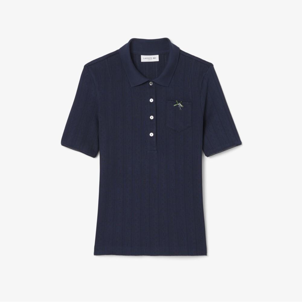 Lacoste Женская ажурная рубашка-поло с лентой и принтом под крокодила DF5296-56G166