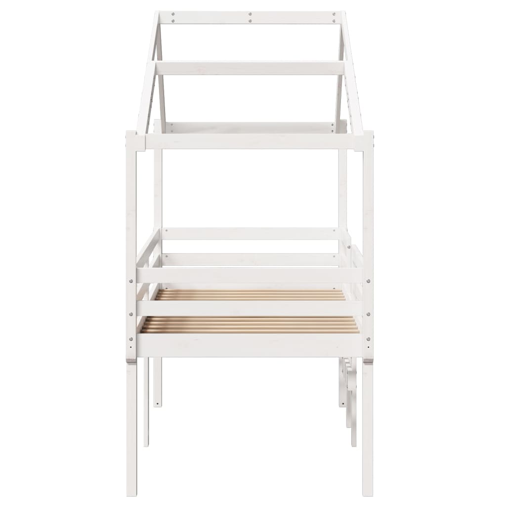High Bed with Roof White 90 x 190 cm Solid Pine Wood
