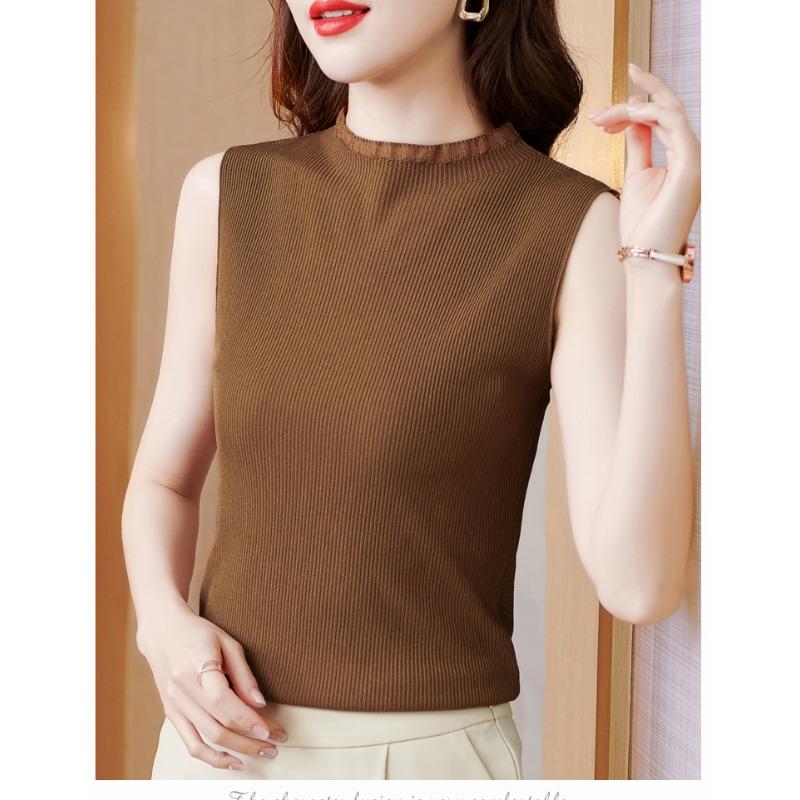 Летний вязаный свитер без рукавов с полуводолазкой, однотонный пуловер, внутренний и внешний топ, повседневный базовый жилет, женская облегающая однотонная одежда 2788