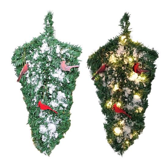Artificial Christmas Teardrop Swag 20" Faux Pine Greenery Teardrop Wreath with Fake Snow