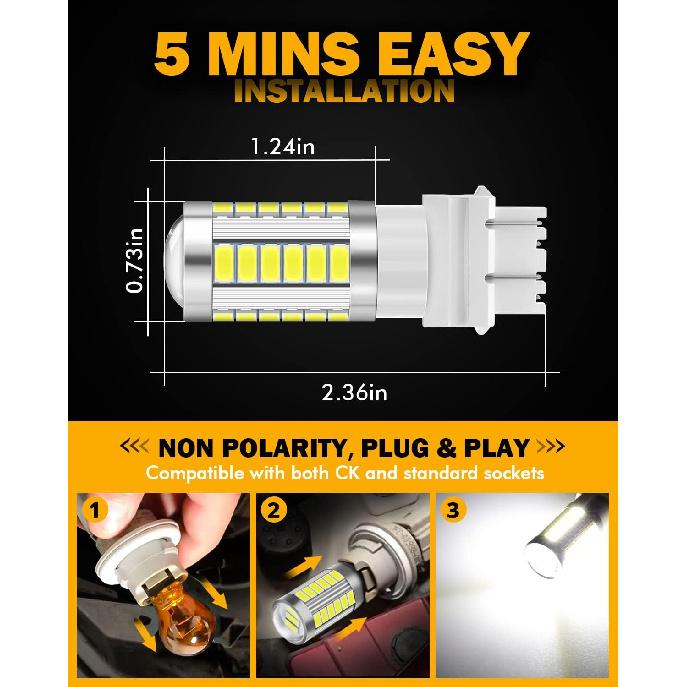 Auxbeam T25 3156 3157 LED Bulbs, 6500K White, Super Bright 4114 3057 4157 3457 4057 LED Backup Reverse Lights for Cars Trucks Motorcycles, 3030-SMD