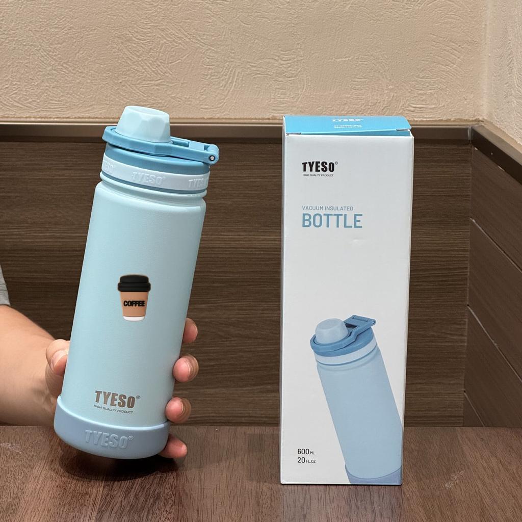 Tyeso 600ml Sports Kettle Portable Water Cup with Non-slip Thick Cover Leakproof Lightweight for Cold Drink Bottle with Coffee Sticker