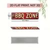 BBQ Zone Long Metal Sign, Retro Barbecue Wall Decor, Grill Master Tin Plaque for Backyard Patio, Kitchen