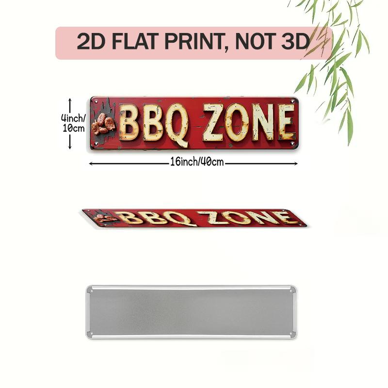 BBQ Zone Long Metal Sign, Retro Barbecue Wall Decor, Grill Master Tin Plaque for Backyard Patio, Kitchen