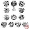 Original 925 Sterling Silver Openwork Rose Flowers & Mom Script Heart Charm Bead Fit Fasion Bracelet DIY Jewelry Gift For Women