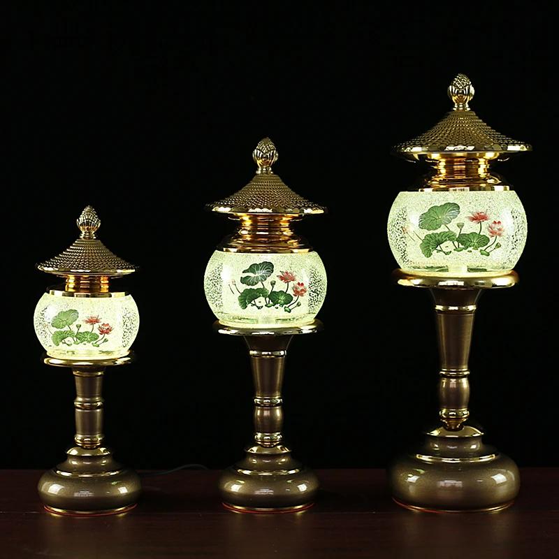 2 шт. цветной хрустальный лотос имитация подсвечника с цветным стеклом для домашнего хозяйства Шентай блок питания фэн-шуй буддизм