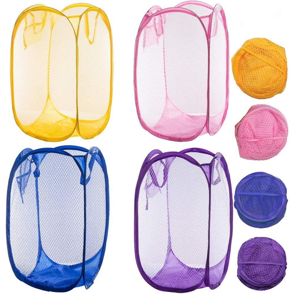 4 Pack Collapsible Laundry Basket - Foldable Portable Mesh Dirty Clothes Basket for Bedroom/Kids Room/College Dormitory and Travel B