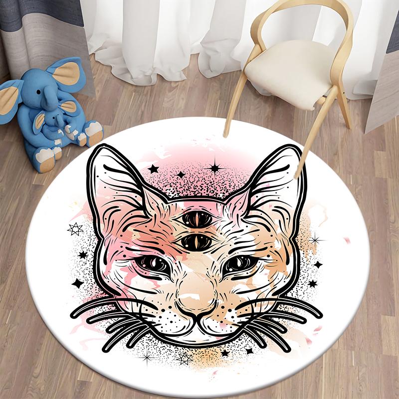 Круглый ковер с черным котом для гостиной, детский ковер, коврик для спальни, коврик для ванной для детей, украшение дома, противоскользящий коврик