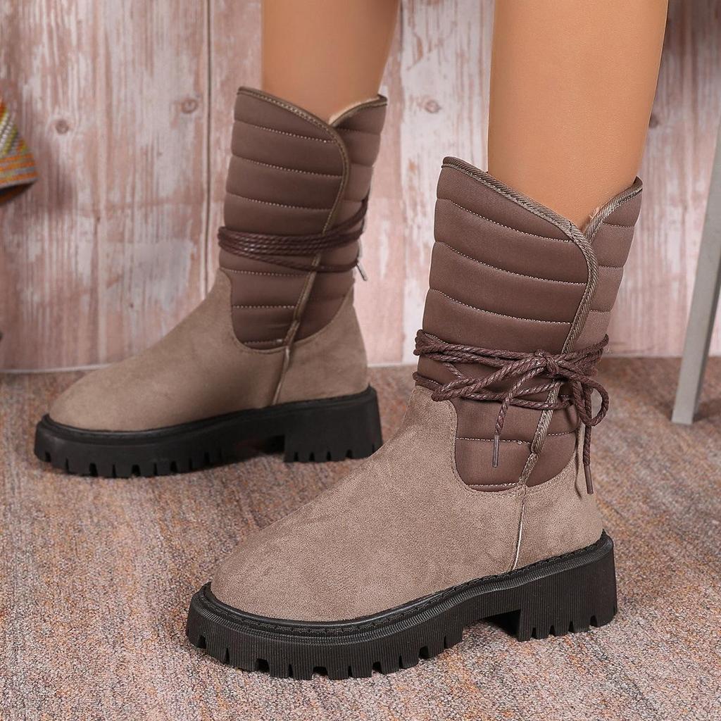 Large Size Casual Middle Tube Square Bottomed Snow Boots Autumn Winter Fur Fleece Suede Martin Boots Cotton Shoes 35-43