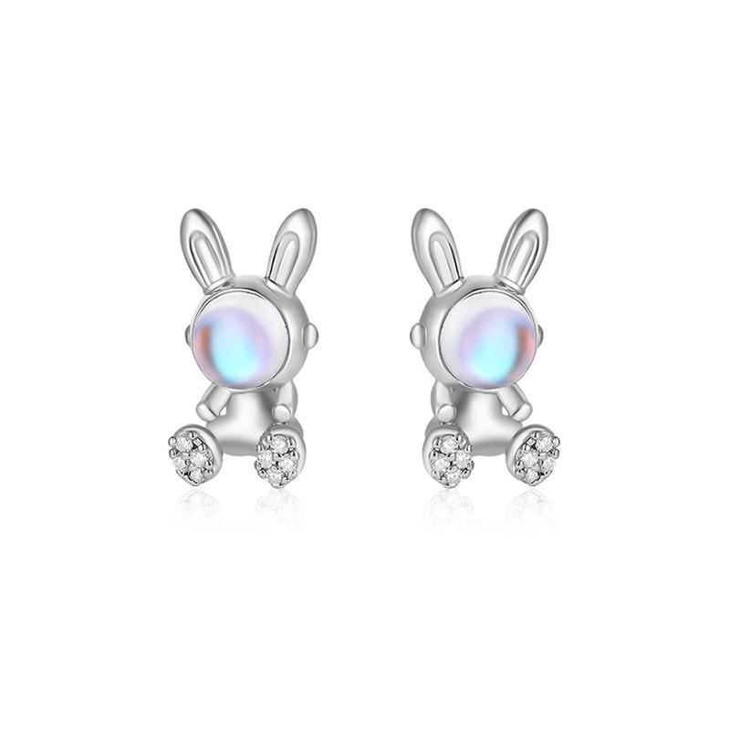 Серьги-гвоздики в виде кролика, женские серьги Niche Design Sense, корейские маленькие, милые, с лунным камнем, в виде кролика