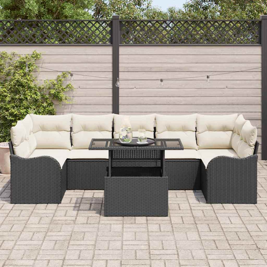 Garden Sofa Set with Cushions 8 pcs Black Poly Rattan