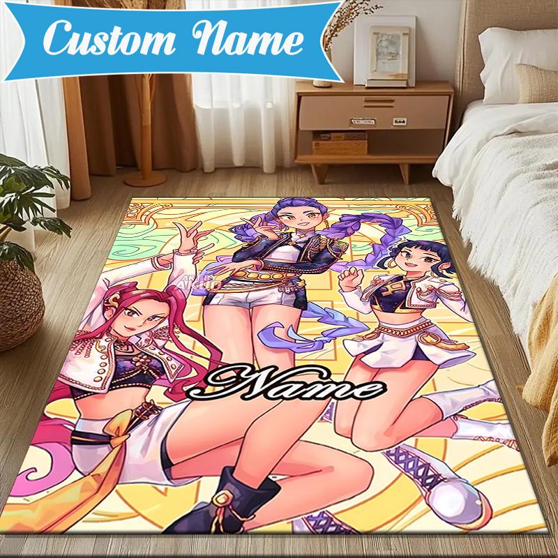 Custom Name Fantasy Night Trio K-Pop Rug for Living Room, Game Rooms, Office, Bedroom, Floor Mat Playful Design, fan gifts Christmas decor