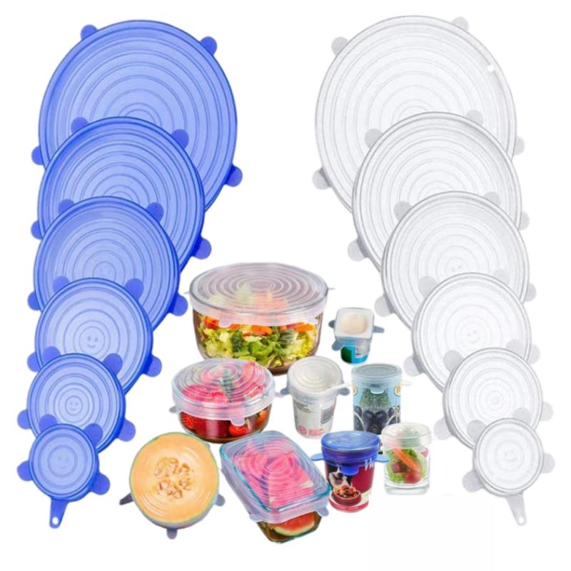6 шт./компл., силиконовая крышка, универсальная растягивающаяся крышка для миски, многоразовая крышка для еды, упаковочная пленка, крышка для чаши, кухонные инструменты