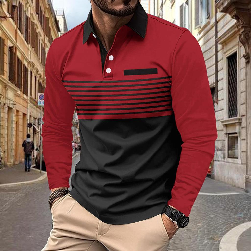 100% Polyester 3D Digital Print Stripe Polo Shirt Men Slim Fit Business Casual Turn-down Collar Polo Shirt Tops