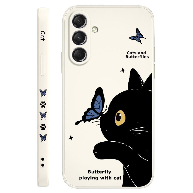 Cat Butterfly Phone Case For Samsung Galaxy S25 S24 S23 S22 S21 S20 Ultra Plus FE S10 Note 20 ultra 10 9 Plus Cover