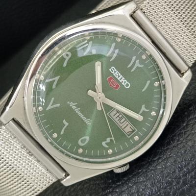 ЯПОНИЯ ВИНТАЖ SEIKO 5 АВТОМАТИЧЕСКИЕ МУЖСКИЕ ЧАСЫ АРАБСКИЙ ЗЕЛЕНЫЙ ЦВЕТ ЦИФЕРБЛАТА a701302-5
