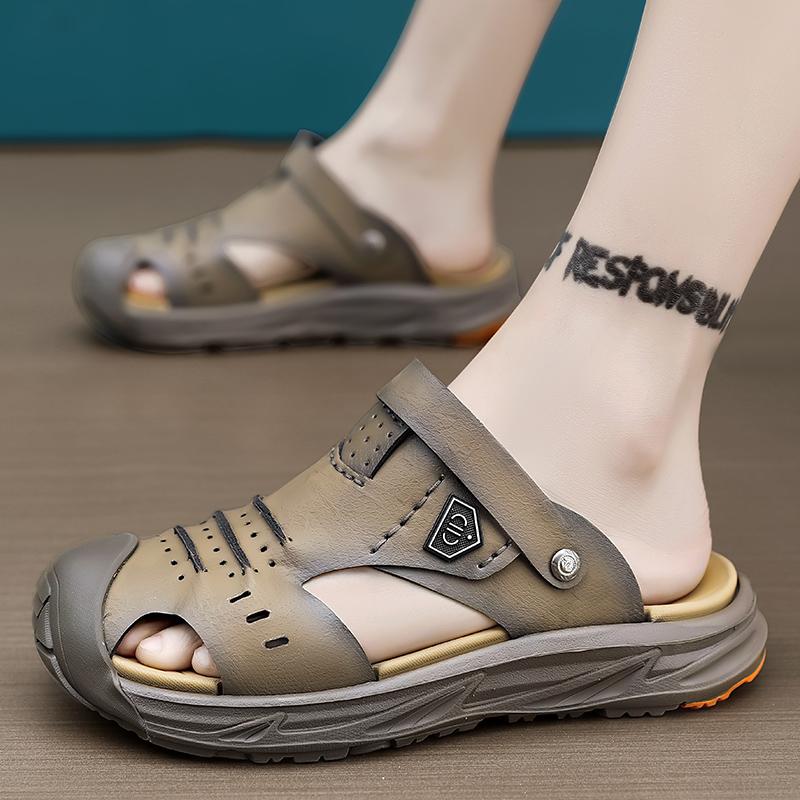 Дышащие вентилируемые мужские тапочки Мягкая подошва Противоскользящие Повседневные Модные туфли Для отцов среднего возраста ПВХ материал Мягкая толстая подошва