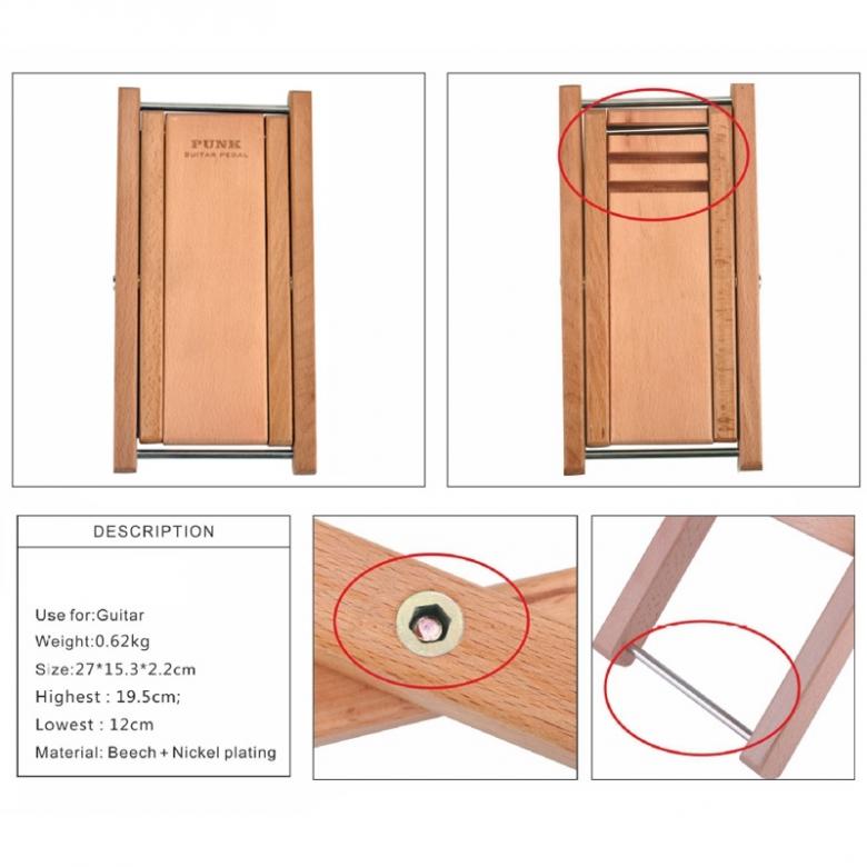Beech Solid Wood Folding Guitar Pedal Footstool with 3 Levels Height Adjustable Stand Footboard