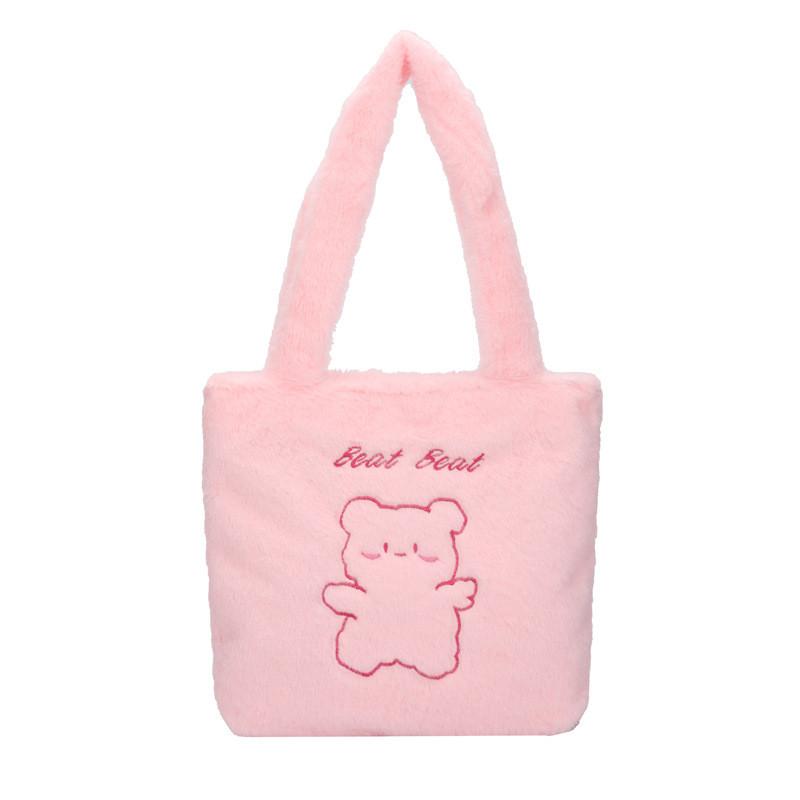 Bear Design Adorable Plush Tote Bag In Various Colors For Trendy Everyday Fashion