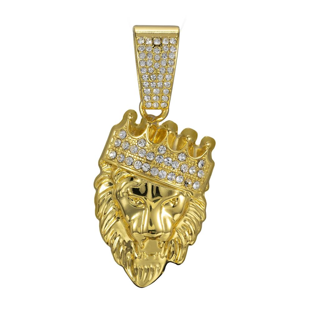 Men's Hip Hop 3D Crown Lion Head Pendant Necklace, with 13mm Cuban Chain Animal Lion Head Rock Necklaces Fashion Punk Jewelry