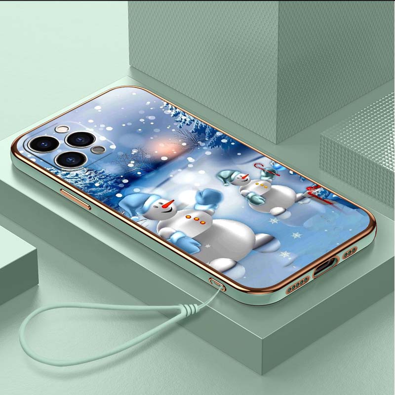 Роскошный чехол для телефона из ТПУ с ремешком для iPhone 6 6s 7 8 Plus SE XR XS 11 12 13 14 15 Pro Max, мягкие чехлы A4, рождественский художественный чехол