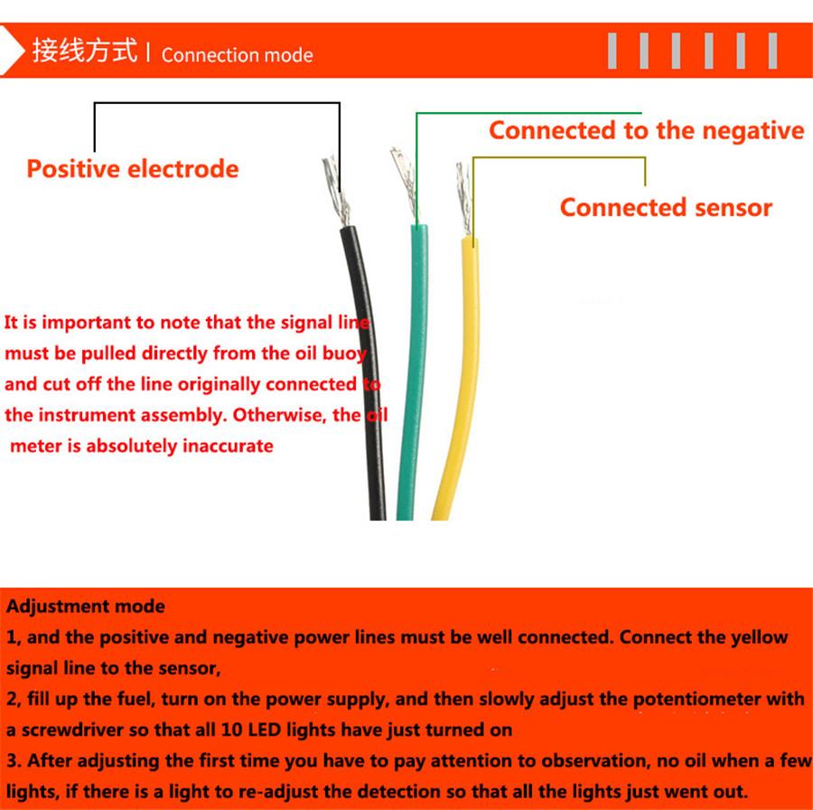 12V 52mm Car Motorcycle 10LED Fuel Level Meter Gauge Sensor Universal