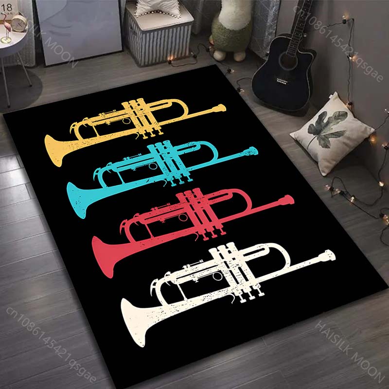 Music Life Musical Instruments Print Carpet for Living Room Bedroom Sofa Doormat Decor Area Rug Non-slip Floor Mat for Gifts