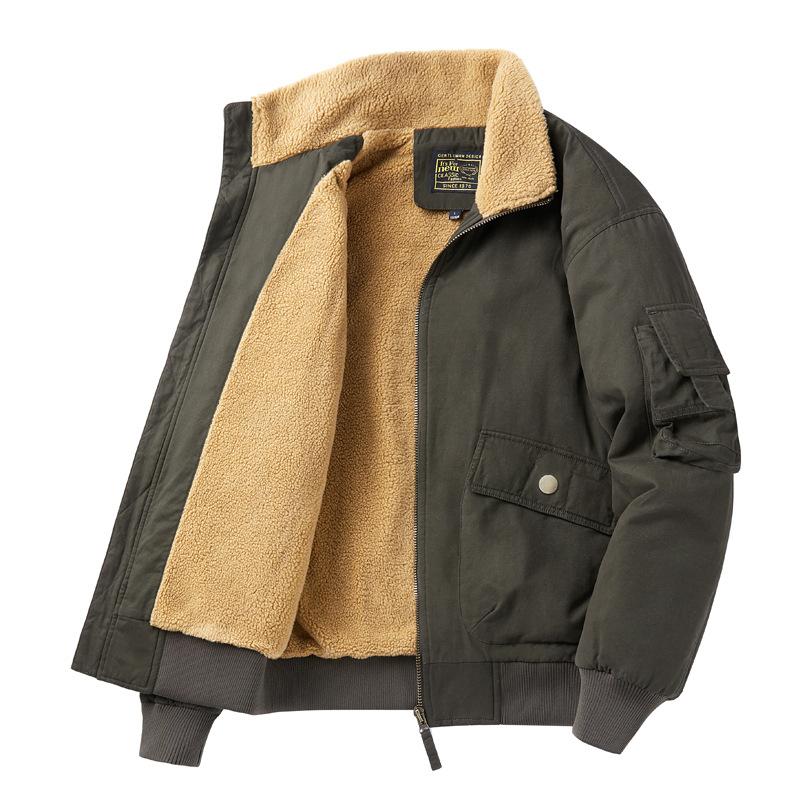 Зимнее новое пальто с хлопковой подкладкой, мужской летный костюм большого размера, воротник из овечьего меха, куртка с хлопковой подкладкой, мужская куртка