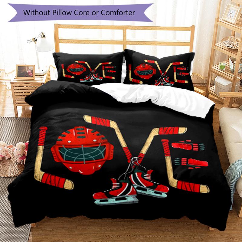 3pcs ice hockey Bedding Set Duvet Cover Closure Includes 1 Duvet Cover & 2 Pillowcases, Soft and Comfortable for All Seasons.
