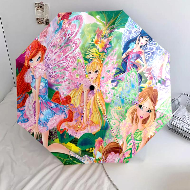1 шт. Автоматический складной зонт - с рисунком Winx Club, Портативный и складной дизайн с 8 спицами, Подарки на Рождество и День рождения
