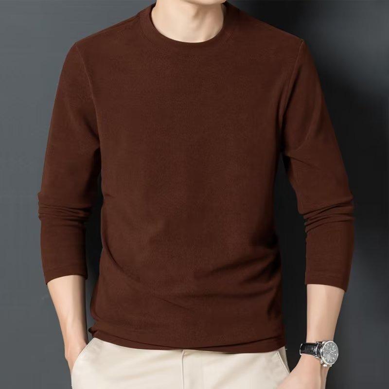 Men's Wool Sweater with Medium Collar & Long Sleeves, Brushed Inner Layer, Half-High Collar Solid Color Shirt