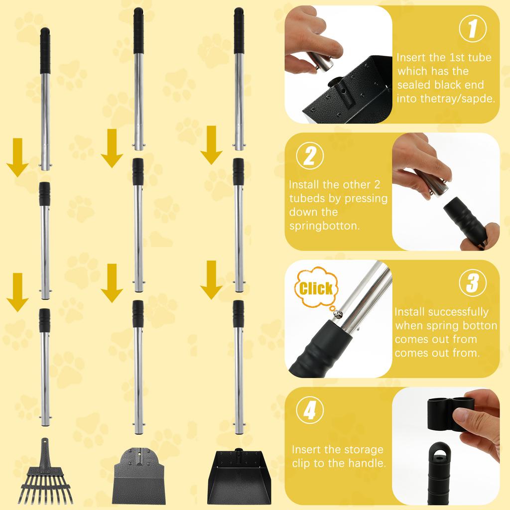 Набор из 2/3 предметов для уборки собачьих экскрементов с длинной ручкой, многофункциональный металлический лоток, грабли, лопатка, совок для сбора собачьих экскрементов для уборки отходов домашних животных