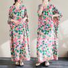 Dimanaf 2024 Plus Size Summer Long Dress Women V-Neck Floral Print Holiday Beach  Linen Loose Maxi Dresses