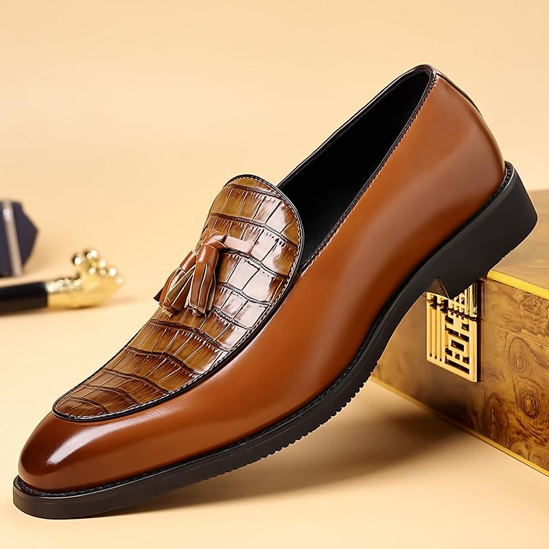 Британские Мужские Остроносые Кожаные Туфли с Узором под Крокодила Business Casual Для Мужчин Лоферы с Кисточками Формальная Свадебная Обувь