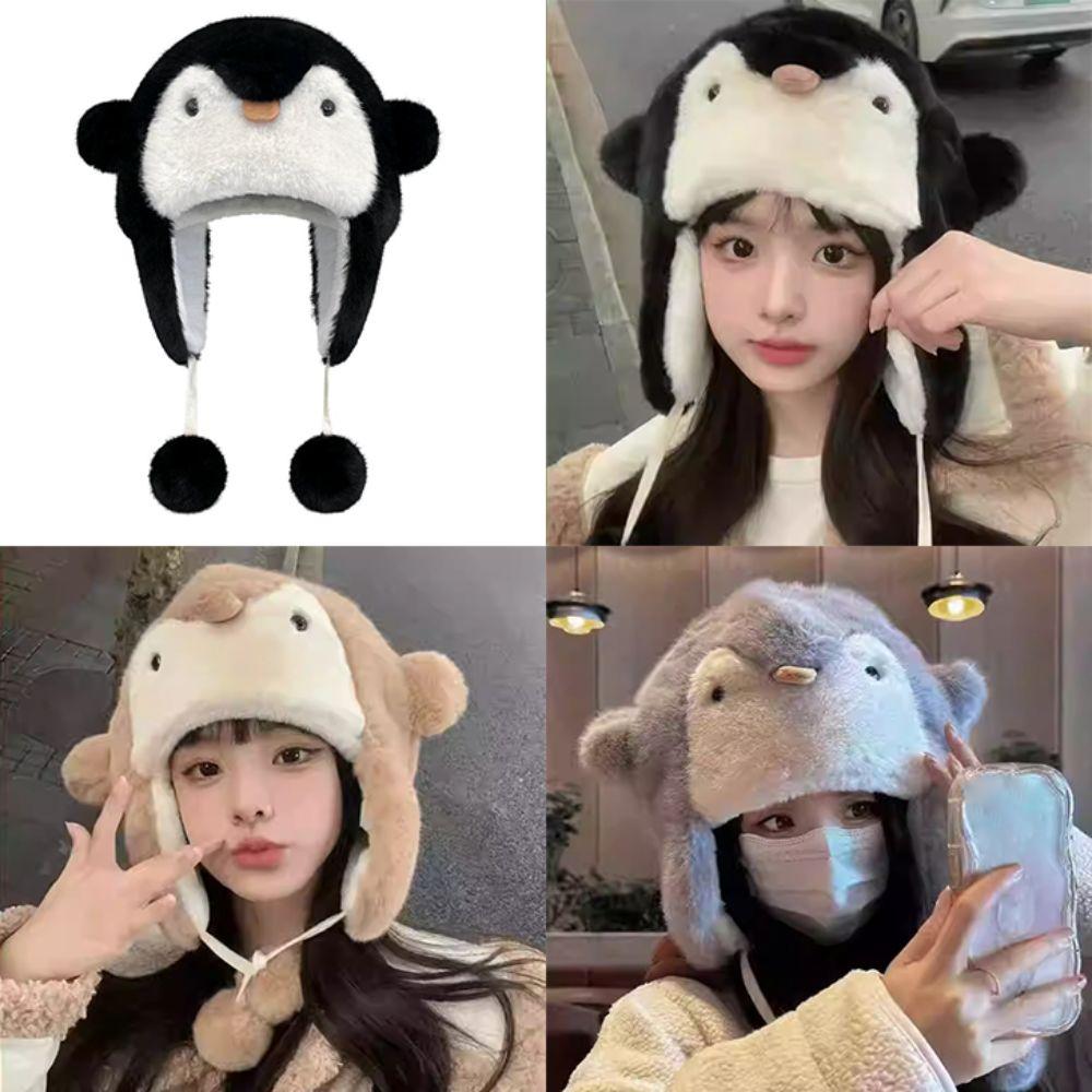 Winter Warm Earflap Hat Cold Protection Beanies Caps Sweet Plush Hat  Kids Adult Gifts