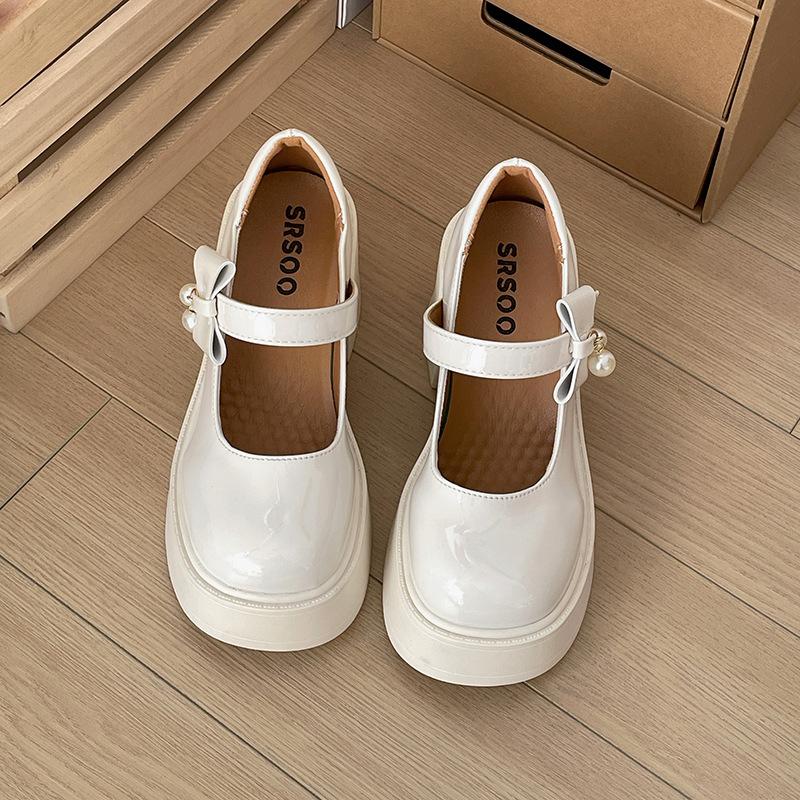 Черные туфли-лодочки из натуральной кожи в стиле ретро с круглым носком на платформе, женские, весна-осень 2025 года, универсальные, с юбкой, на высоком каблуке, туфли Мэри Джейн