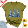 Porcelain Style Easter Bunny Tshirt Three Blue White Floral Rabbits With Bow Egg Graphic Breathable Fabric Festive Casual Tee