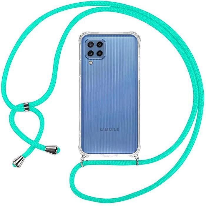 Coque - BOOLING - pour Samsung M32/A22 4G - Souple - Transparente - Cordon de collier Vert