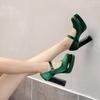 Women Velour Pumps Chunky Super High Heels Platform Green Blue Velvet Mary Jane Shoes