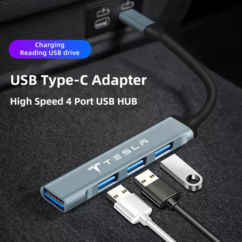 GQNBY1 Автомобильный USB Type-C на 4 порта USB-хаб Высокоскоростной адаптер Аксессуары для Tesla Model-Y Model-3 Model-X Model-S Cybertruck Roadster