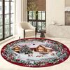 1Pcs Christmas Snowman Pattern Round Area Rug Indoor Non-Slip Washable Fiber Carpet Soft Comfortable Mat For Bedroom Living Room
