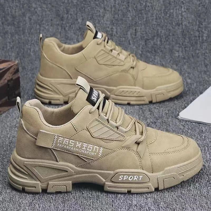 Fashion Men's Sneakers Non-slip Platform Work Shoes Outdoor Casual Trendy Leisure Male Walking Footwear Khaki 2024 New Sports Shoes Man