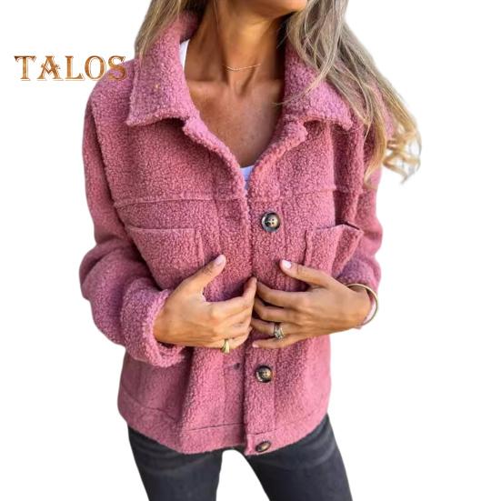 Winter Women Jacket with Double Pockets Thick Fleece Button Closure Cardigan Long Sleeves Warm Windproof Heat Retention Outdoor Coat